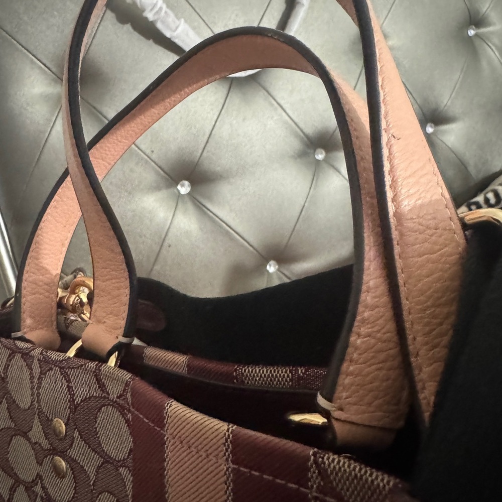 Coach Maroon Signature Tote with Cream Patch and Pink Stripe - Picture 2 of 7